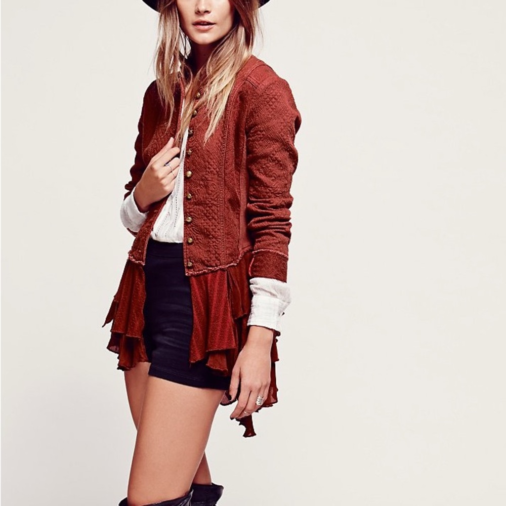 Free People Rust Blazer with Ruffle Hem